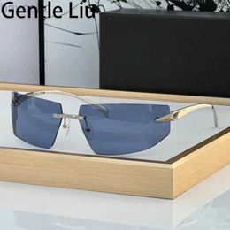 Square Rimless Güneş Gözlüğü Erkekler 2024 Lüks Marka Tasarımı Vintage Çerçevesiz Dikdörtgen Güneş Gözlükleri Gölge Gözlük UV400 LDD240313