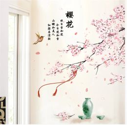 Stickers Japan Style Cherry Blossoms Wall Stickers Flowers Girl Bedroom Decor Art Living Room Background Wall Decal Wall Decoration Mural