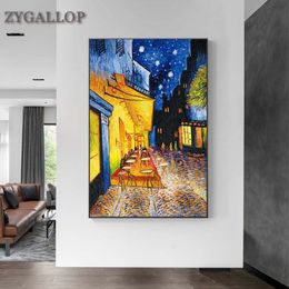 Van Gogh Famous Oil Painting Print Poster Cafe Terrace At Night Reproduction Canvas Wall Art Pictures for Living Room Decoration270P