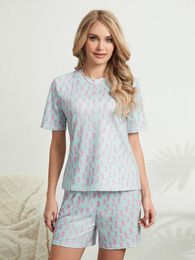 Women's Sleepwear Women Pyjamas Set 2 Piece Lounge Short Sleeve Crewneck Tops Boots Print Shorts Outfits