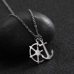 Pendant Necklaces Dreamtimes Rudder And Anchor Double Pendants Necklace For Men Women High Quality Stainless Steel Chain Retro Pirate Jewellery 2023 L24313