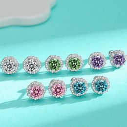 Pass Test S925 Silver 1CT Flashing Moissanite Diamond Earrings Studs for Men Women for Party Wedding Nice Gift