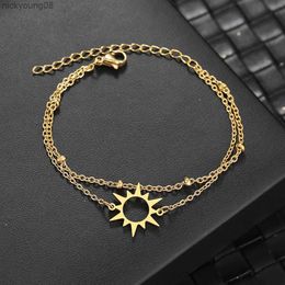 Bangle Stainless Steel Bracelets Simple Sun Design Pendants Multi-layer Bead Chains Charms Korean Fashion Bracelet For Women JewelryL2403