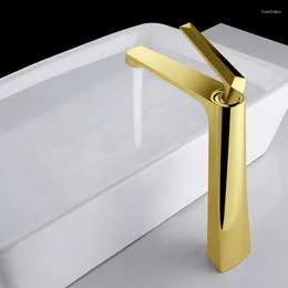 Bathroom Sink Faucets Luxury Gold Brass Faucet Tall Style Golden Artistic Wash Basin Cold Water High Quality Lavabo