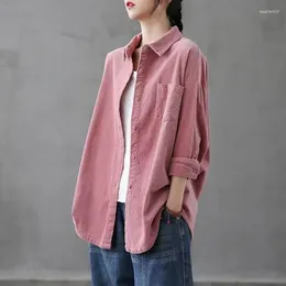 Women's Blouses Corduroy Single Breasted Japanese Korea Style Vintage Autumn Winter Outwear Blouse Shirts Fashion Women Casual Spring