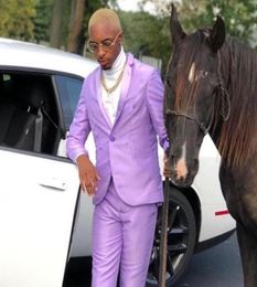 Custom light purple shiny satin single button men039s suit groom wedding slim fit dress prom dinner tuxedo design jacket pan7081598