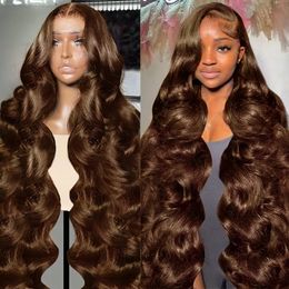 Brown Lace Front Human Hair Wigs Body Wave Human Hair Wigs Transparent 13x4 Lace Frontal Wig Pre Plucked Coloured Remy Hair