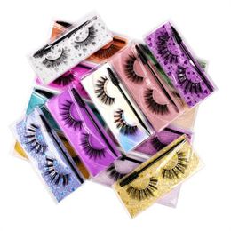 3D Thick False Eyelashes 1 Pair of V -series Cotton Line Stalks Fake Eyelashes Natural Slender Natural Eyelashes Girl Lady Eye Beauty Makeup Tools 15 Color With a Brush