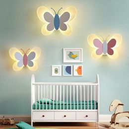 Wall Lamp Butterfly Modern Girl Bedroom Creative Sconce Lamps Cartoon Children's Room Led Bedside Attached240b
