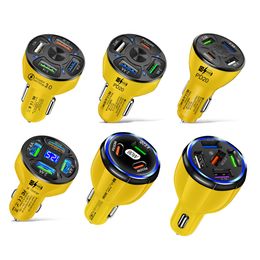 PD 30W QC3.0 Car Charger Type C 3.1A Fast Charging 2 3 4 5 Ports USB Charges For iPhone Xiaomi Huawei Phone Adapter Yellow