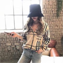 Womens Blouses Shirts Designer Fashion Classic Summer Plaid T-Shirt Plus Size Casual Long Sleeve Top Drop Delivery Apparel Clothing Otvwe