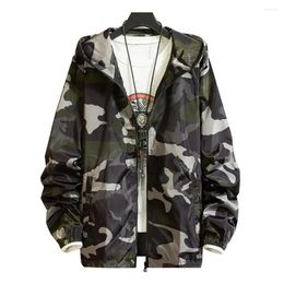 Men's Jackets Men Outdoor Hooded Coat Stylish Camouflage Print Jacket With Zipper Placket Hip Hop Style For Spring