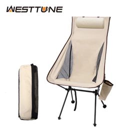 Westtune Portable Folding Camping Chair with Headrest Lightweight Tourist Chairs Aluminium Alloy Fishing Chair Outdoor Furniture 240220