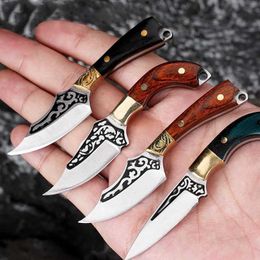 Camping Hunting Knives Wood Brass Handle Mini Rigid Knife Survival Small Grilled Pocket Meat Cutter Outside For Self Defence 240312