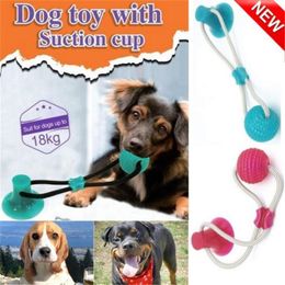 Pet Dog Self-playing Rubber Ball Toy w Suction Cup Interactive Molar Chew Toys for Dog Play Puppy TRB Toy Drop Y2003209v