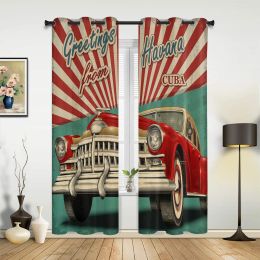 Curtains Red Car Retro Curtains for Bedroom Living Room Drapes Kitchen Children's Room Window Curtain Modern Home Decor