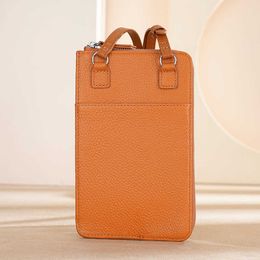 leather Crossbody Mobile Phone Bag High-end Feel Top Layer Cowhide Trendy Girl's Mini One Shoulder Small Vertical Style