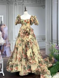 Casual Dresses Temperament Dress French Bubble Sleeve Fragment Flower Princess Design Sense Escaping Square Neck Summer