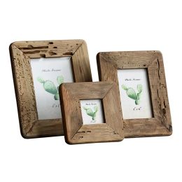 Frame Recyclable pine wood photo frame 3 inches 6 in 7 in nostalgic home decoration living room worm hole