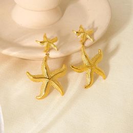 Dangle Earrings INS Trend 18k Gold Plated Stainless Steel Starfish Drop For Women Girls Texture Stud Jewelry Gift
