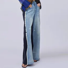 Women's Jeans Trendy Straight Leg Women Striped Design Denim Pants Wide Female Colour Block Contrast Stitch Trousers Stylish Street Y2k