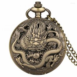 Pocket Watches Bronze Vintage Ancient Dragon Design Quartz Watch Steampunk Analog FOB Chain Gift Men Women Necklace Pendant Clock