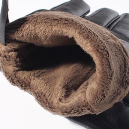 Fashion-Winter Gloves Men Genuine Leather Gloves Touch Screen Real Sheepskin Black Warm Driving Gloves Mittens New Arrival Gsm050 318P