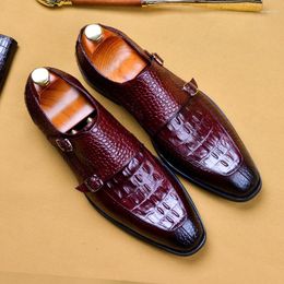 Dress Shoes Genuine Leather Men Casual Business Banquet Suit Brand Brogue Wedding Oxford For Red Black 2024