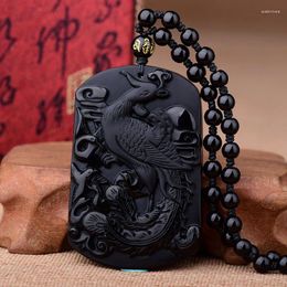 Pendants Natural Black Obsidian Hand Carved Phoenix Jade Pendant Fashion Boutique Jewellery Men And Women Necklace Gift