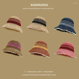 Wide Brim Hats Summer Sweet Fresh Lace Edge Straw Hat Women Seaside Vacation Beach Mixed Color Shading Fisherman