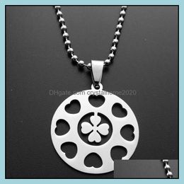 Pendant Necklaces 1Pcs Stainless Steel Lucky Love Heart Four-Leaf Clover Charm Petal Flower Small Grass Plant Amet Round Mtiple Drop Otgag