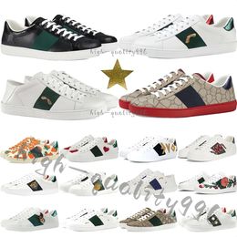 Designer shoes Classic Ace Leather Sneakers bees Embroidered Loafers Snake Flower Pearl nails Inlaid love heart white belt men's and women's sports casual shoes