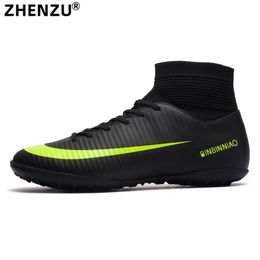 ZHENZU Men Black Turf Soccer Shoes Kids Cleats Football Training Boots High Ankle Sport Sneakers Size 3545 240228