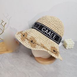 Fashionable straw hat letter printed designer bucket hat woven ribbon straw woven Personalised hats versatile beach hats