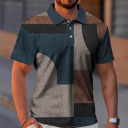 Vintage Mens Polo Shirt Summer Short Sleeve T-Shirt Striped Plaid Print Golf Shirt Street Casual Tops Fashion Loose Clothing 240304