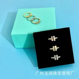 Designer tiffay and co s925 Pure Silver Double T White Fritillaria Set with Diamond Open Ring able Simple Personalized generous