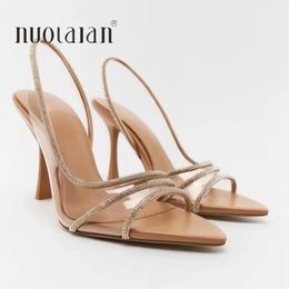 Fashion Women Pumps Sandals Summer Sexy Slingback High Heels Rhinestones Elegant Pointed Toe Transparent PVC Party Wedding Shoes 240304