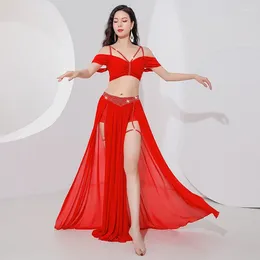 Stage Wear Belly Dance Suit Sling Top Off Shoulder Sleeves Split Skirt Practice Clothes Aldult Women Dancing Performance Clothing