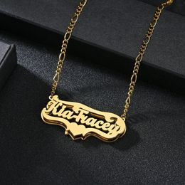 Customized Double Name Hip Hop Letter Necklace Name Gothic Double Plated Name Necklace Perforated Carved Pendant Jewelry Gifts 240313
