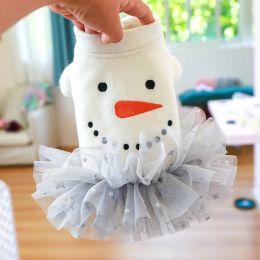 Dresses Autumn Winter Dress Cute Fluffy Skirt Cold Proof Warm Keep Fashionable Snowman Pattern Puppy Clothes Small Dog Coat Chihuahua