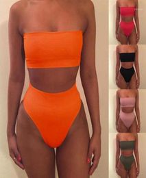 2020 Sexy Women Bikini Set Off Shoulder Solid Bandage Push Up Padded Swimwear Swimsuit Beachwear Pluz Size1202K6522393