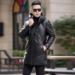 Men's Suits Winter Brand Korean Plus Size Coats Male Long Leather Jacket Men Warm Hooded White Duck Down Outwear Fashion Jackets