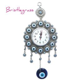 BRISTLEGRASS Turkish Nazar Blue Evil Eye Quartz Wall Clock Hanging Pendants Amulets Lucky Charms Blessing Protections Home Decor 2236S