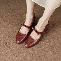 Dress Shoes 2024 Spring Women Pumps Natural Leather 22-24.5cm Cowhide Pigskin Full Mary Jane Hollow Bow