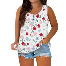 Women's Tanks Women Summer Sleeveless Casual Plus Size Floral Printed O-Neck T-Shirt Tops Blouse Hygroscopic Breathable Tank Top