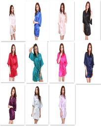 11 colors Ladies womens Solid plain rayon silk short Robe Pajama Lingerie Nightdress Kimono Gown pjs Women Dress elegant M0105139730