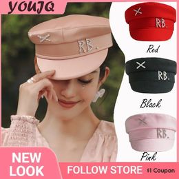 Fashion Trend Letter Embroidery Millinery Spring Autumn Woman sboy Cap Girl Military Flat Caps Sombreros De Mujer 240229