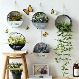 Planters Wrought Iron Round Plant Pot Creative Wall Hanging Planter Pot Flower Succulent Garden Indoor Wall Decor Flower Pot Holder