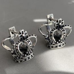 Stud Earrings Vintage Silver Color Cross Hollow Crown Hoop Buckle For Women Cute Fine Jewelry Chic Earring