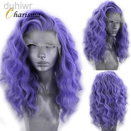 Synthetic Wigs Charisma Lace Front Wig Purple Color Short Wigs for Women Heat Fiber Natural Hairline Cosplay Wigs Short Style ldd240313